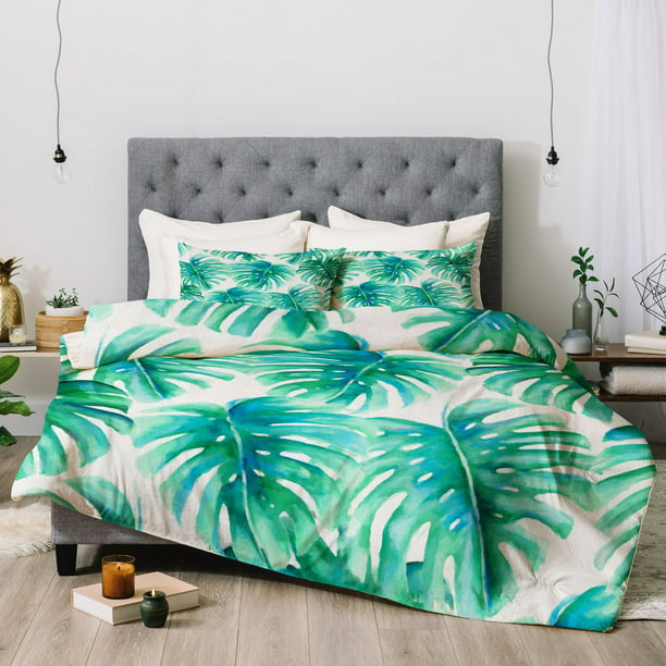 Deny Designs Jacqueline Moldonado Ombre Waves Blue Green Duvet Set with Pillow Sham Twin 